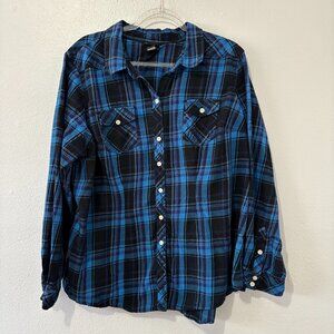 Torrid Blue & Black Plaid Button-Down Shirt | Long Sleeve 3